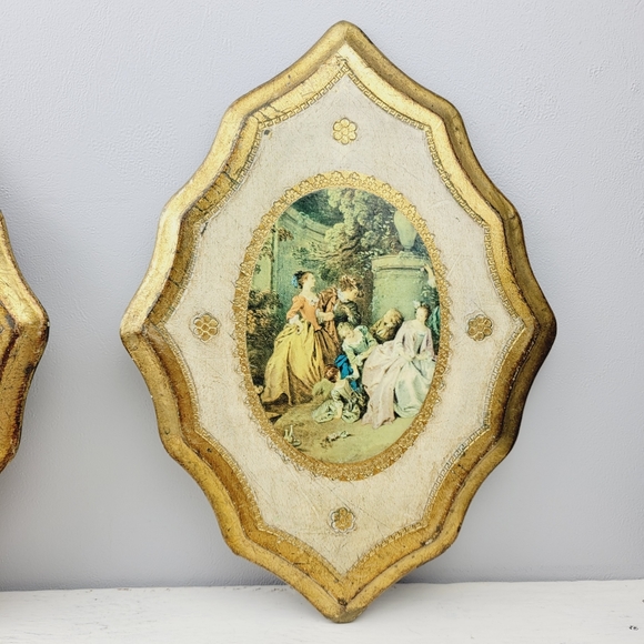 Vintage Italian Wall Art Wood Plaques Florentine Toleware Tole Art Gold Gilt - Picture 6 of 16